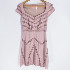 Free People Elle Lace Pink Mini Dress New Size 0